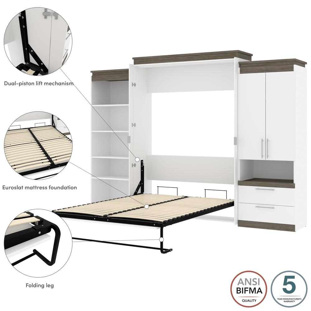 Orion  124W Queen Murphy Bed with Multifunctional Storage (125W) in white & walnut grey. Picture 8