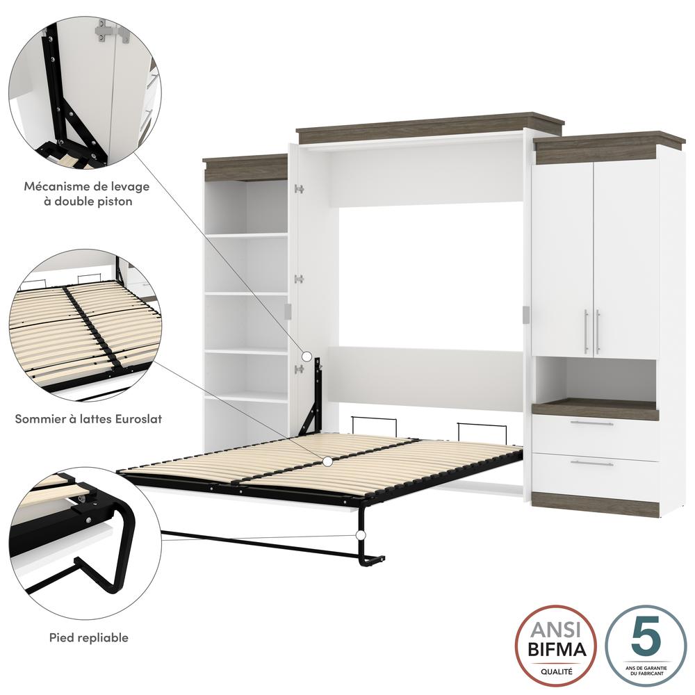 Orion  124W Queen Murphy Bed with Multifunctional Storage (125W) in white & walnut grey. Picture 9