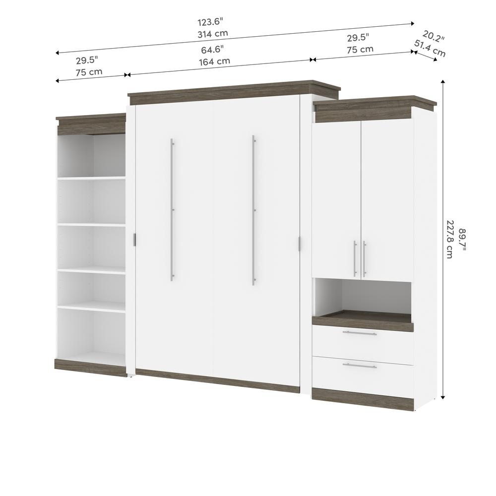 Orion  124W Queen Murphy Bed with Multifunctional Storage (125W) in white & walnut grey. Picture 10