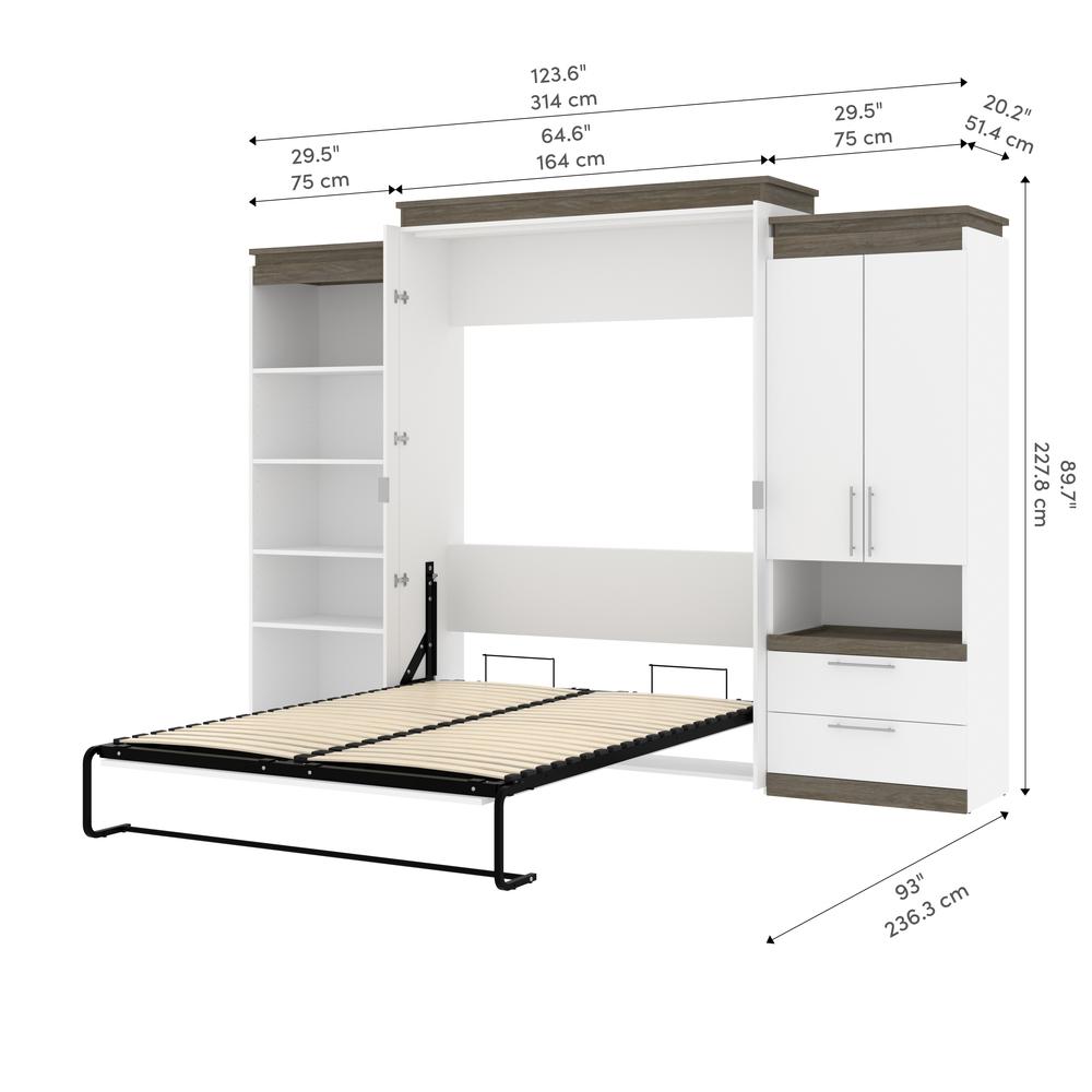Orion  124W Queen Murphy Bed with Multifunctional Storage (125W) in white & walnut grey. Picture 11