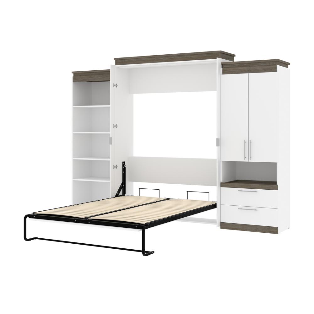 Orion  124W Queen Murphy Bed with Multifunctional Storage (125W) in white & walnut grey. Picture 23