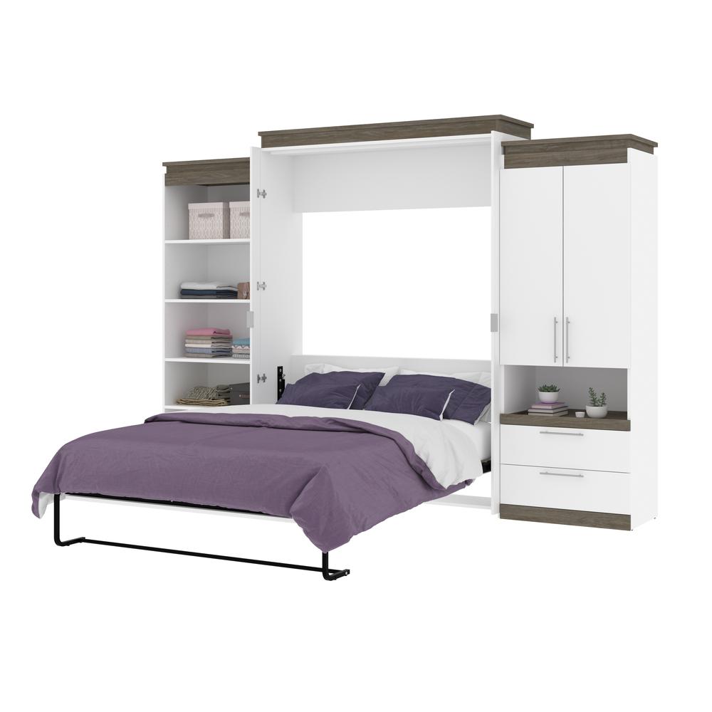 Orion  124W Queen Murphy Bed with Multifunctional Storage (125W) in white & walnut grey. Picture 24