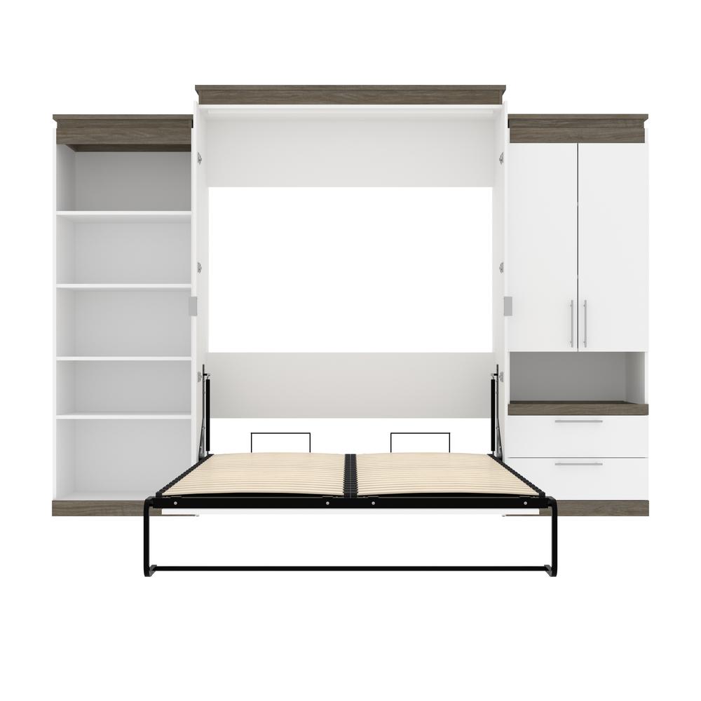 Orion  124W Queen Murphy Bed with Multifunctional Storage (125W) in white & walnut grey. Picture 25