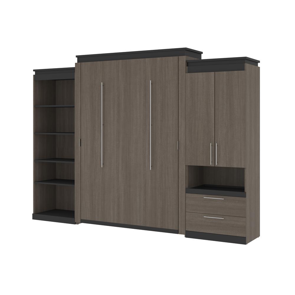 Orion  124W Queen Murphy Bed with Multifunctional Storage (125W) in bark gray and graphite. Picture 1