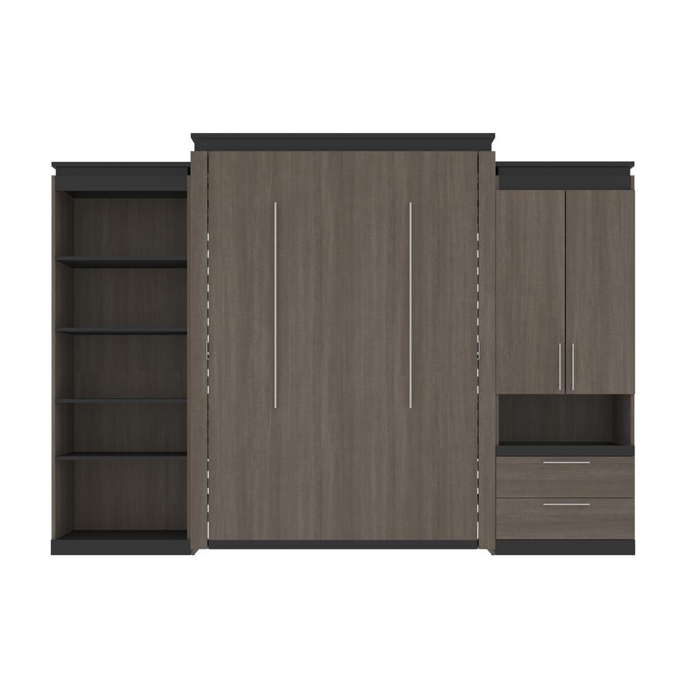 Orion  124W Queen Murphy Bed with Multifunctional Storage (125W) in bark gray and graphite. Picture 2