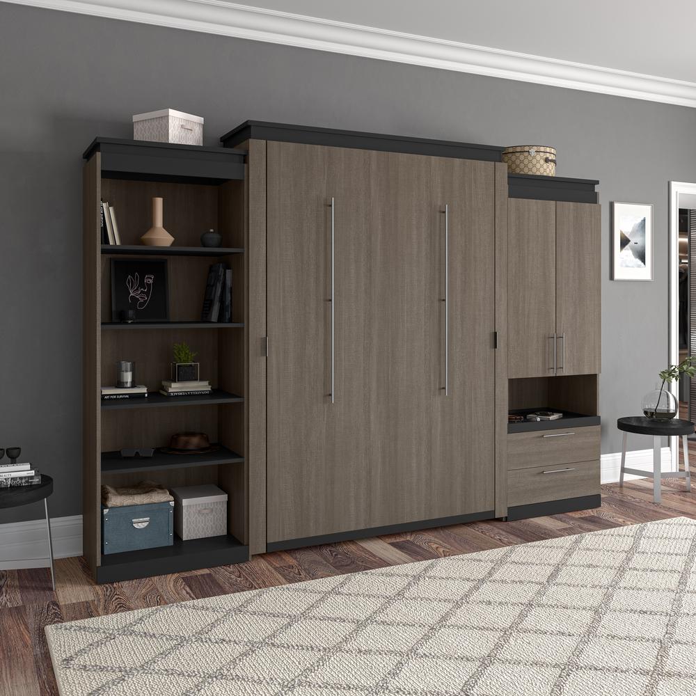 Orion  124W Queen Murphy Bed with Multifunctional Storage (125W) in bark gray and graphite. Picture 5