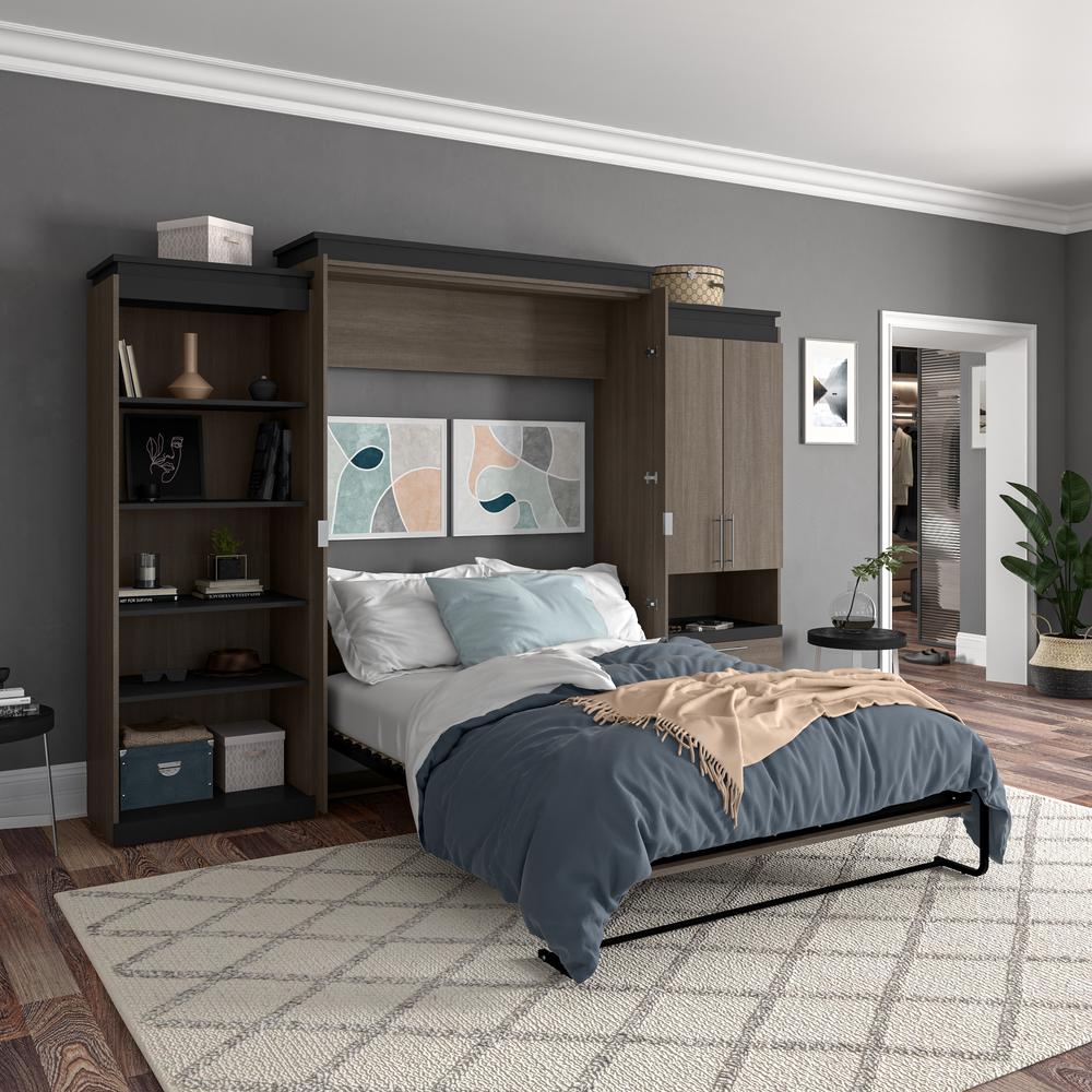Orion  124W Queen Murphy Bed with Multifunctional Storage (125W) in bark gray and graphite. Picture 6