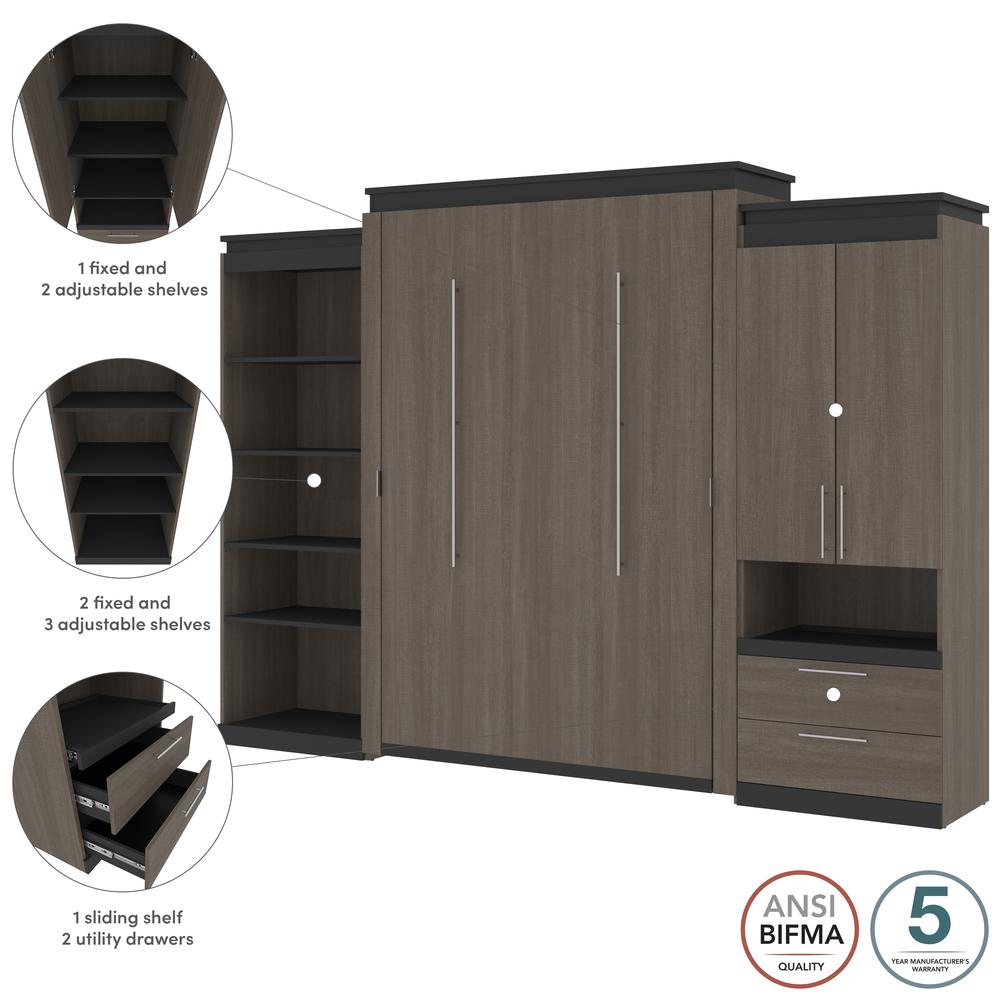 Orion  124W Queen Murphy Bed with Multifunctional Storage (125W) in bark gray and graphite. Picture 7
