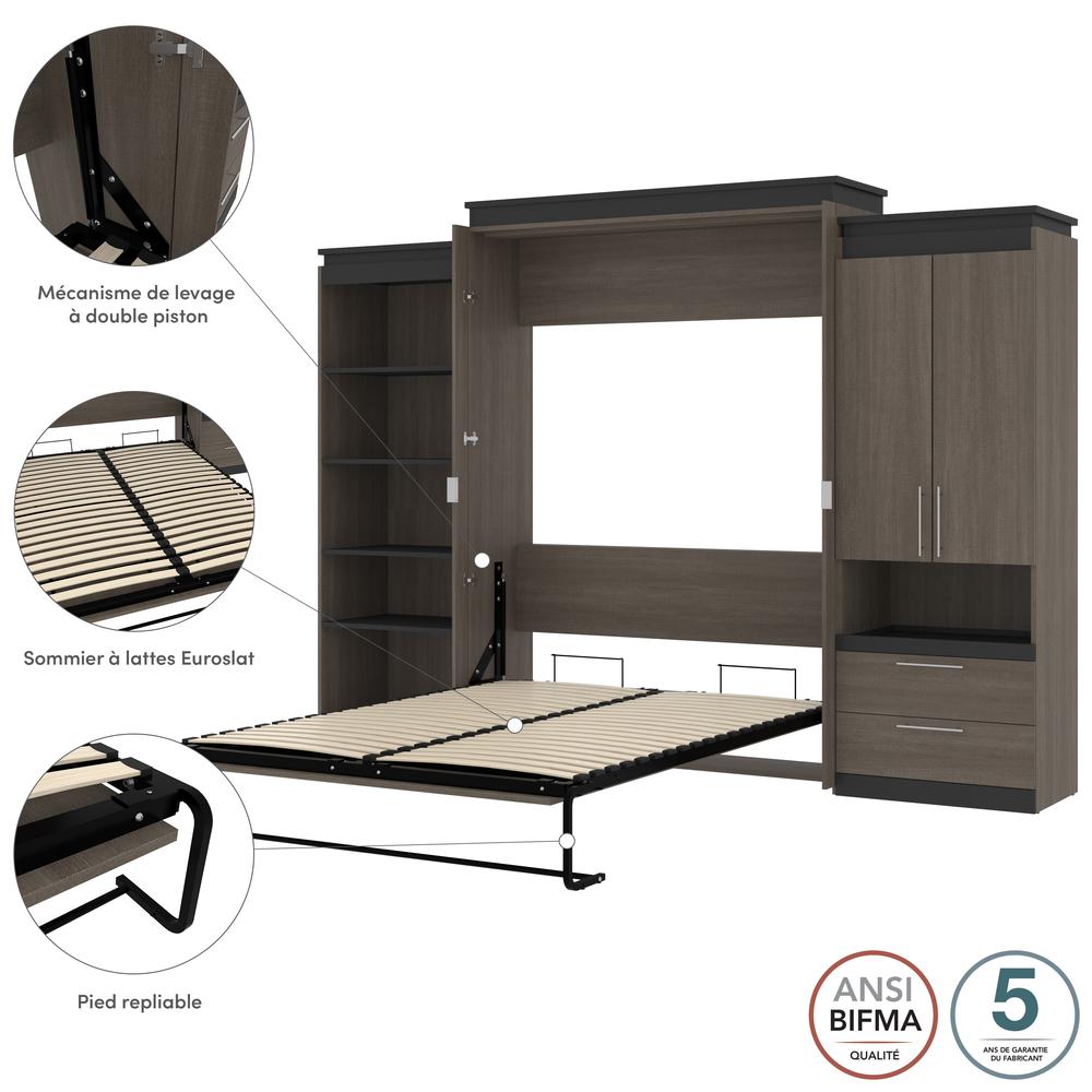 Orion  124W Queen Murphy Bed with Multifunctional Storage (125W) in bark gray and graphite. Picture 9