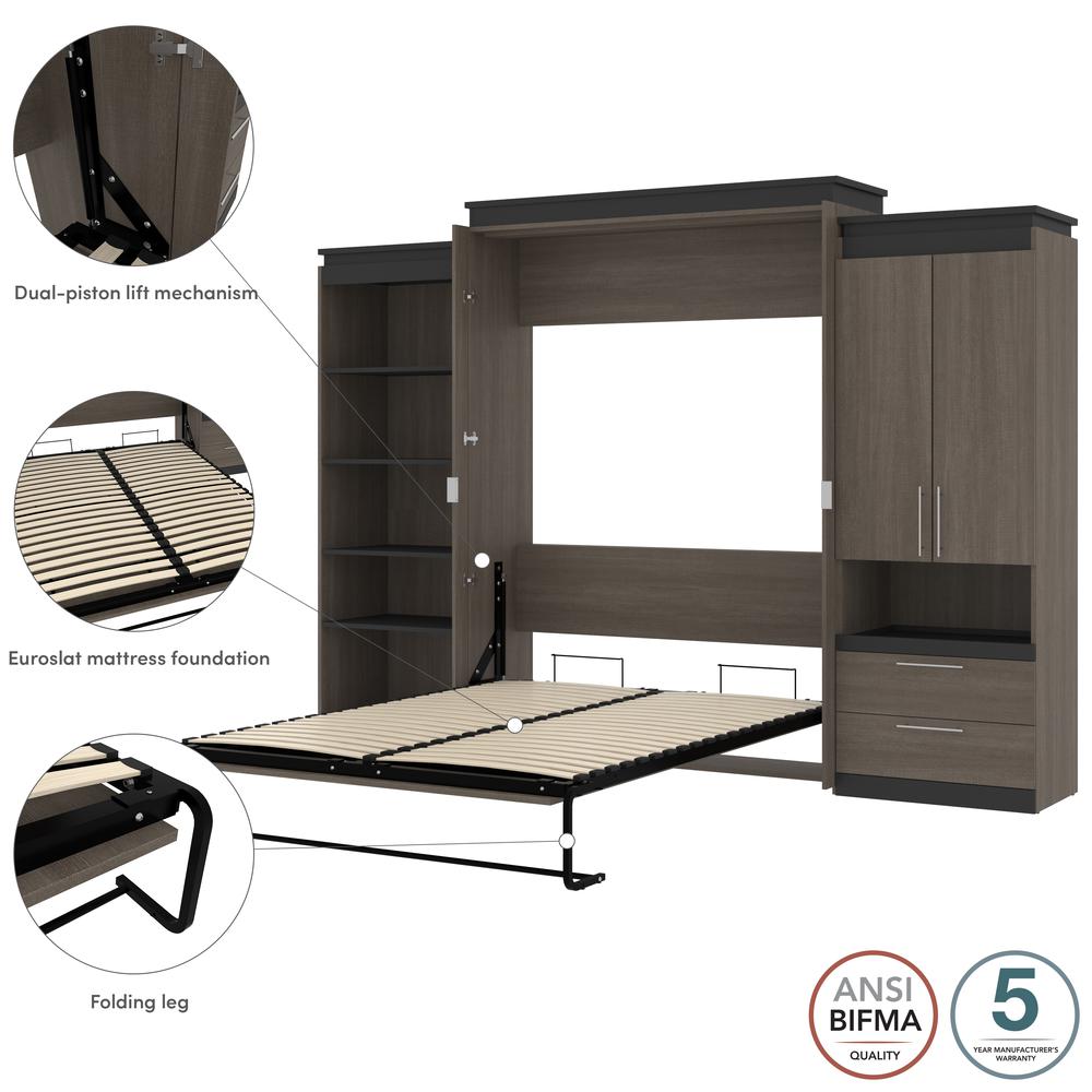 Orion  124W Queen Murphy Bed with Multifunctional Storage (125W) in bark gray and graphite. Picture 10