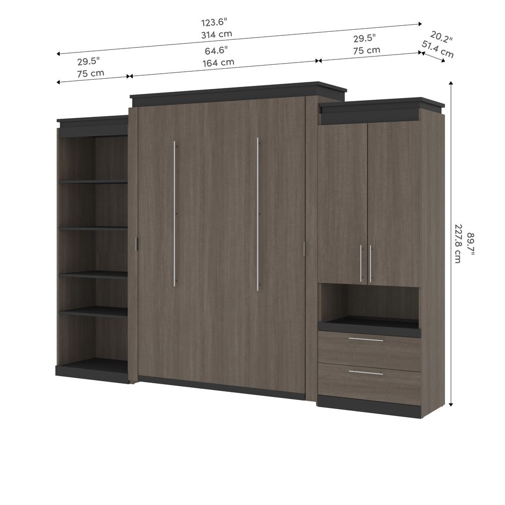 Orion  124W Queen Murphy Bed with Multifunctional Storage (125W) in bark gray and graphite. Picture 11