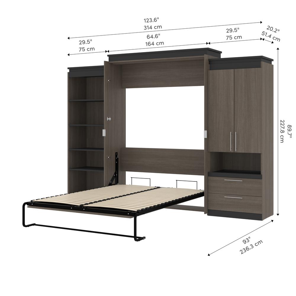 Orion  124W Queen Murphy Bed with Multifunctional Storage (125W) in bark gray and graphite. Picture 12