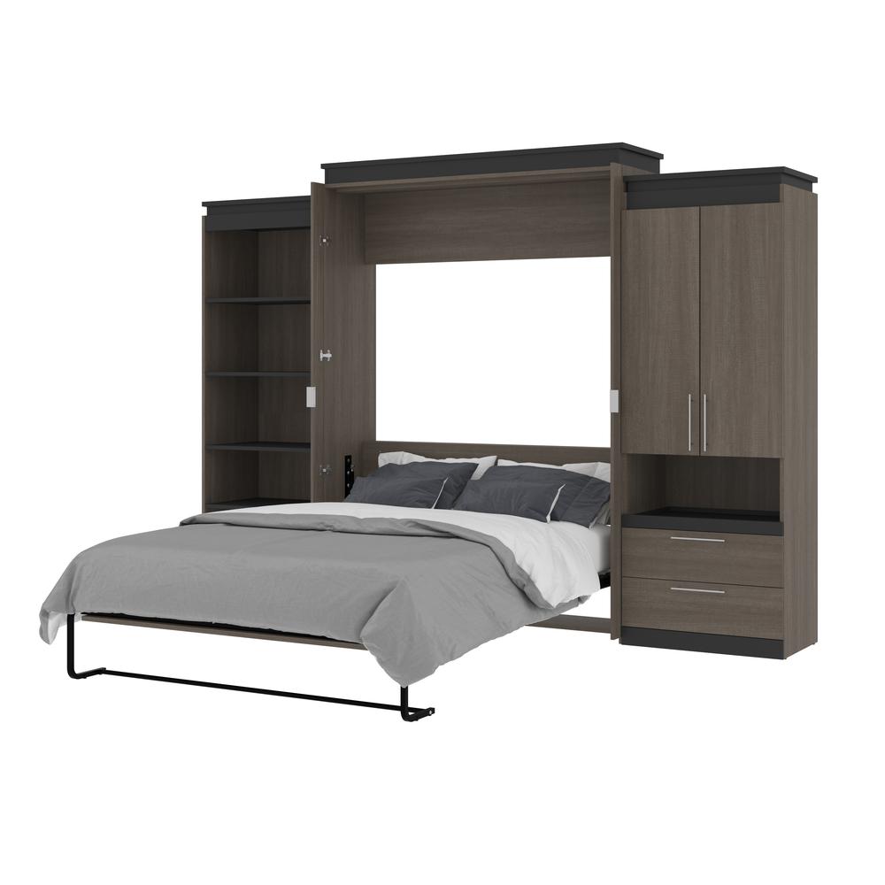 Orion  124W Queen Murphy Bed with Multifunctional Storage (125W) in bark gray and graphite. Picture 25