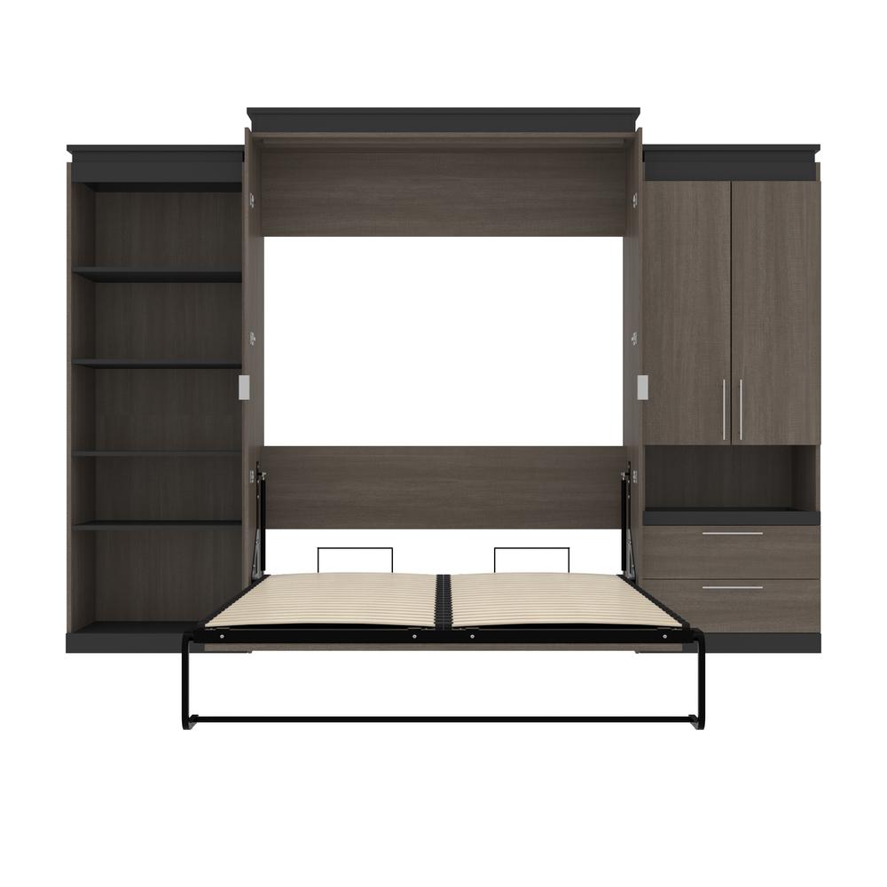 Orion  124W Queen Murphy Bed with Multifunctional Storage (125W) in bark gray and graphite. Picture 27