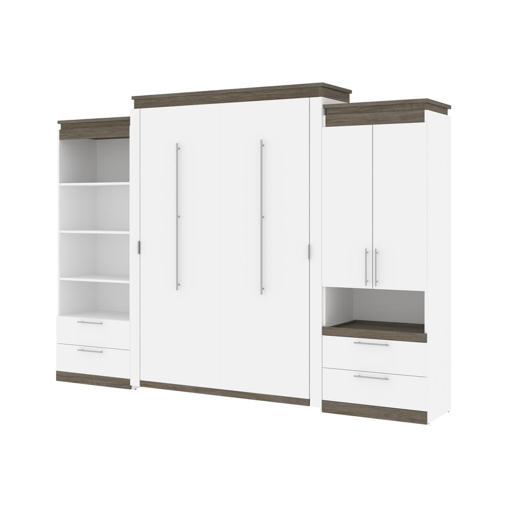 Orion  124W Queen Murphy Bed and Multifunctional Storage with Drawers (125W) in white & walnut grey. Picture 1
