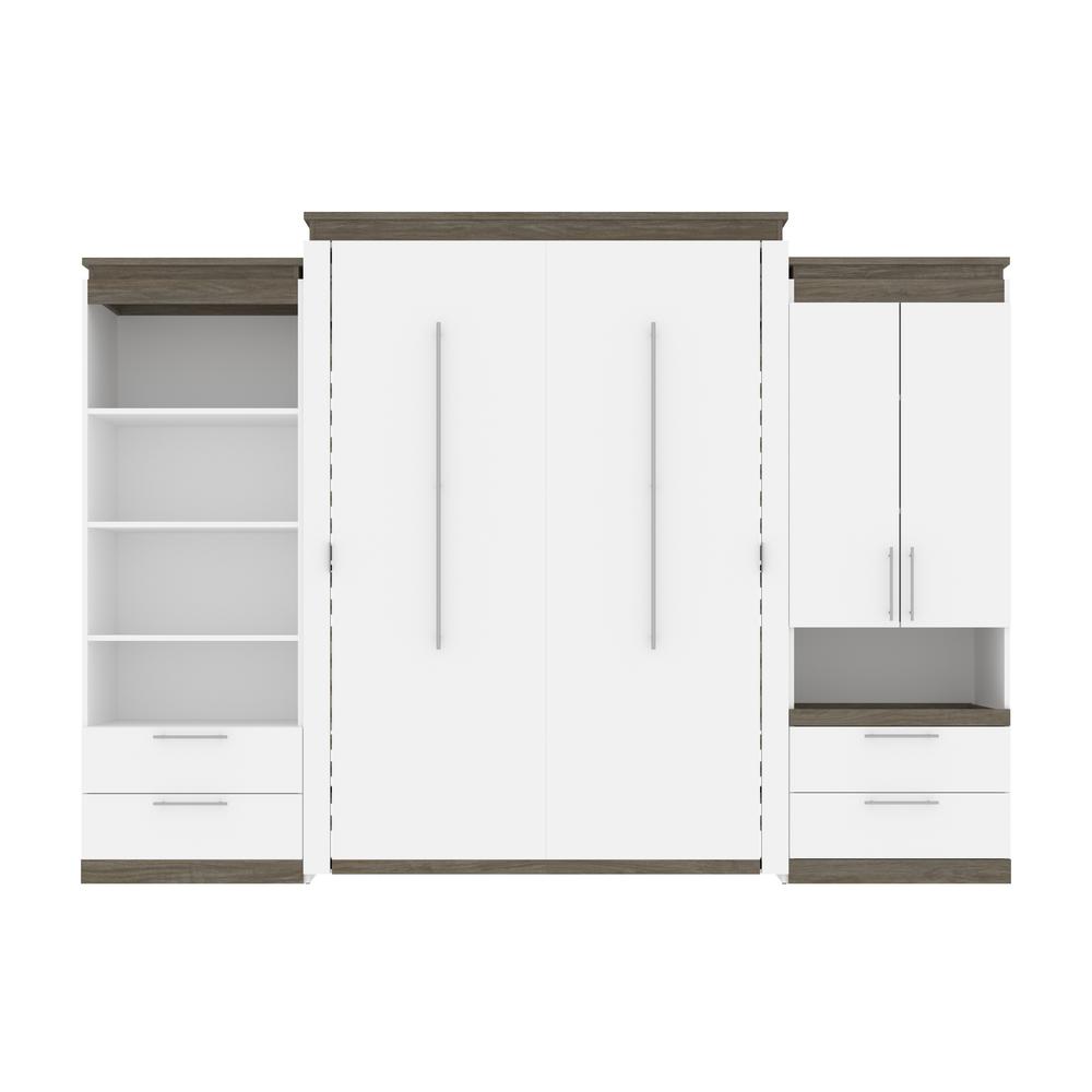 Orion  124W Queen Murphy Bed and Multifunctional Storage with Drawers (125W) in white & walnut grey. Picture 2