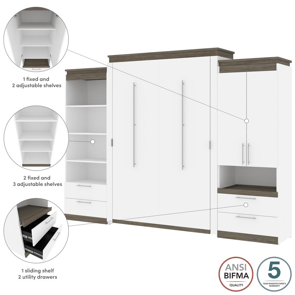 Orion  124W Queen Murphy Bed and Multifunctional Storage with Drawers (125W) in white & walnut grey. Picture 6