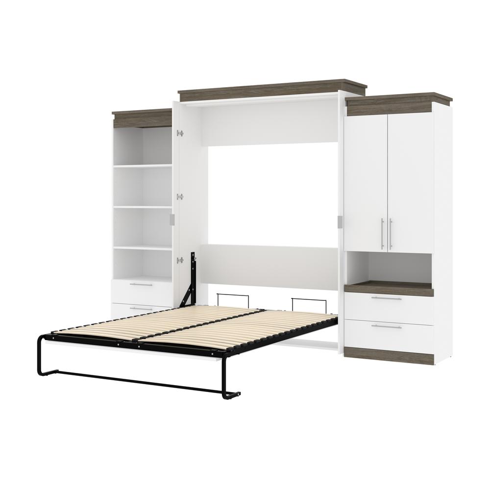 Orion  124W Queen Murphy Bed and Multifunctional Storage with Drawers (125W) in white & walnut grey. Picture 23