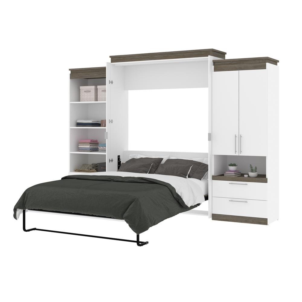 Orion  124W Queen Murphy Bed and Multifunctional Storage with Drawers (125W) in white & walnut grey. Picture 24