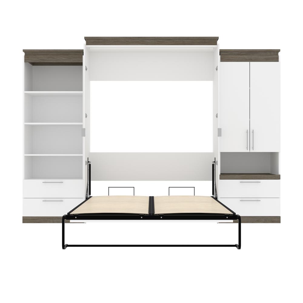 Orion  124W Queen Murphy Bed and Multifunctional Storage with Drawers (125W) in white & walnut grey. Picture 25
