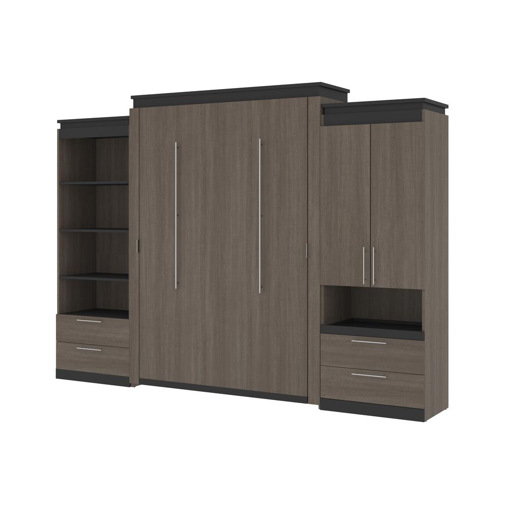 Orion  124W Queen Murphy Bed and Multifunctional Storage with Drawers (125W) in bark gray and graphite. Picture 1