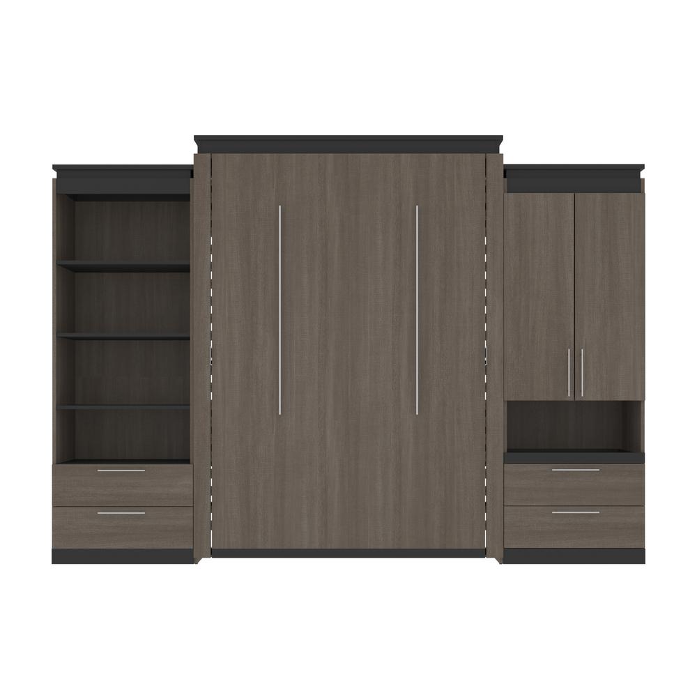 Orion  124W Queen Murphy Bed and Multifunctional Storage with Drawers (125W) in bark gray and graphite. Picture 2