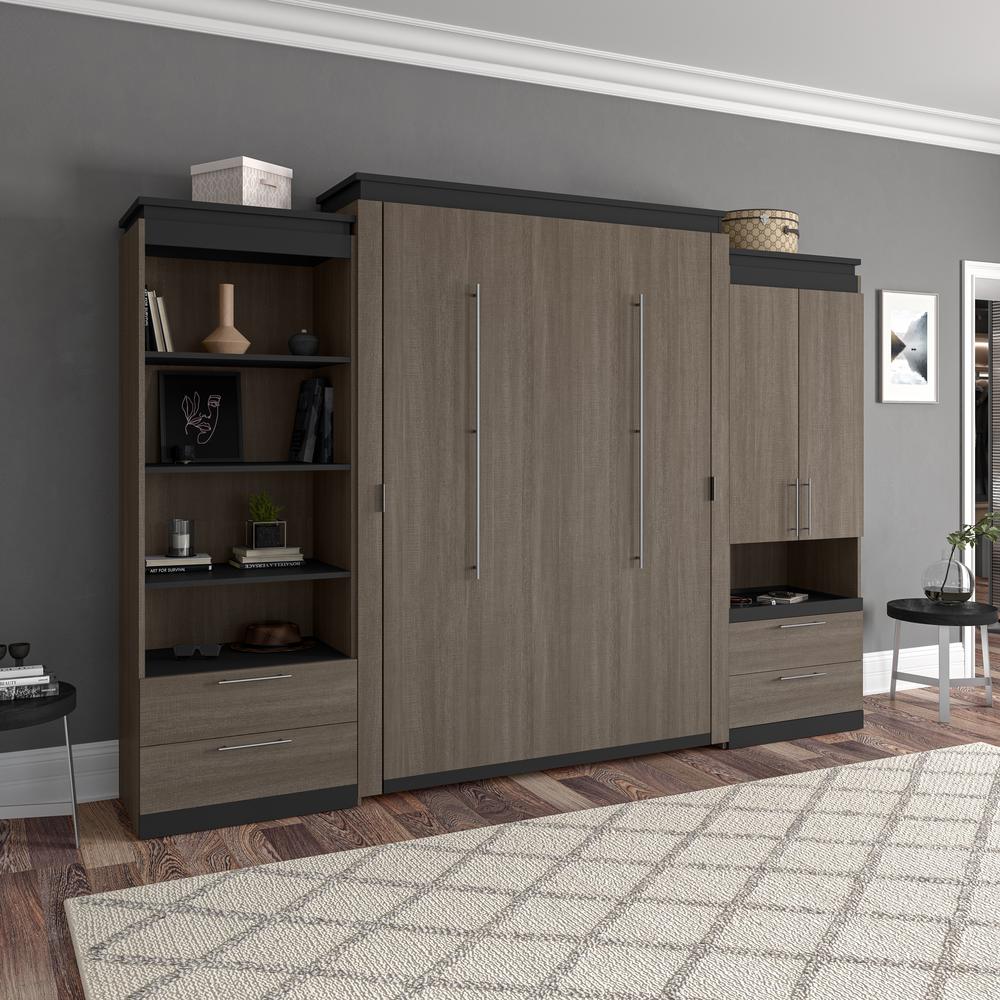 Orion  124W Queen Murphy Bed and Multifunctional Storage with Drawers (125W) in bark gray and graphite. Picture 5