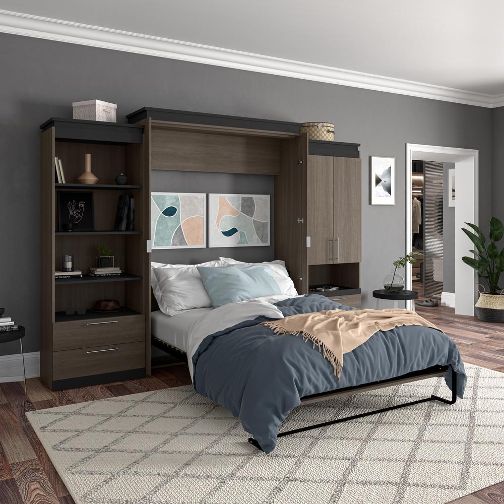 Orion  124W Queen Murphy Bed and Multifunctional Storage with Drawers (125W) in bark gray and graphite. Picture 6