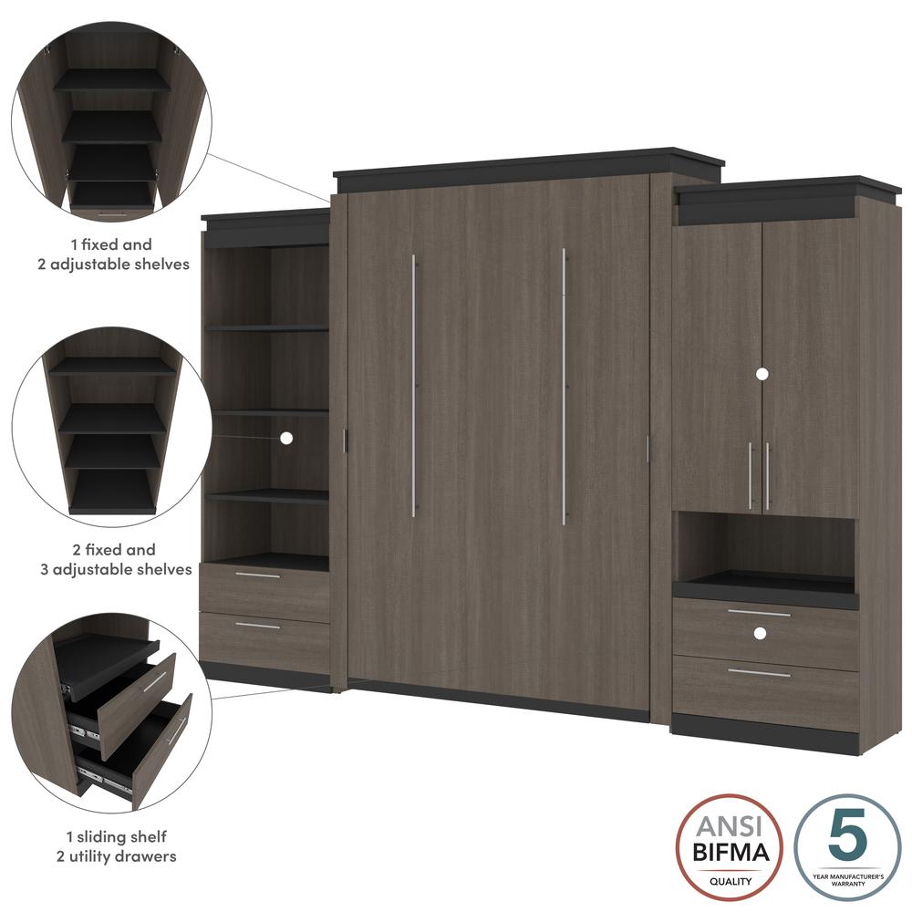 Orion  124W Queen Murphy Bed and Multifunctional Storage with Drawers (125W) in bark gray and graphite. Picture 7