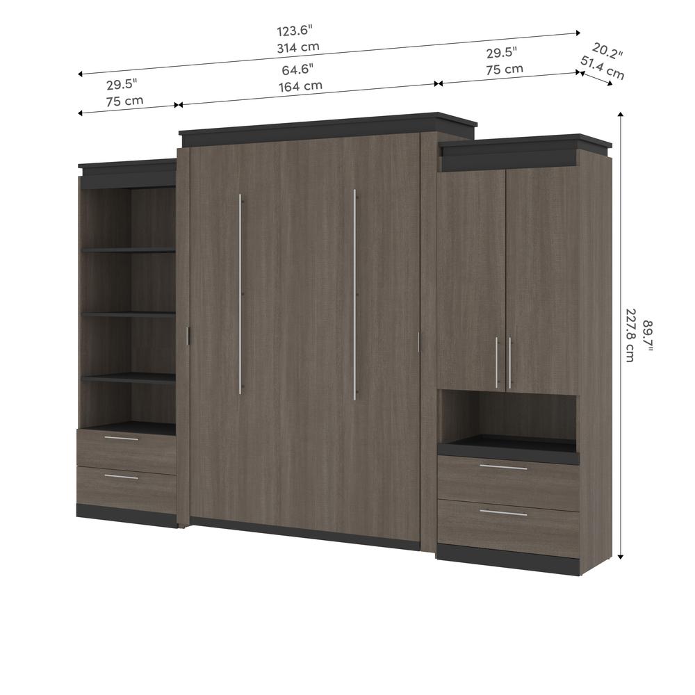 Orion  124W Queen Murphy Bed and Multifunctional Storage with Drawers (125W) in bark gray and graphite. Picture 11