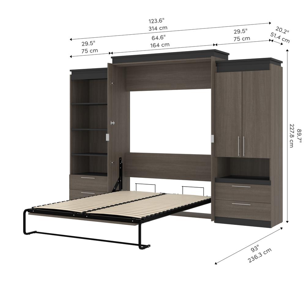 Orion  124W Queen Murphy Bed and Multifunctional Storage with Drawers (125W) in bark gray and graphite. Picture 12