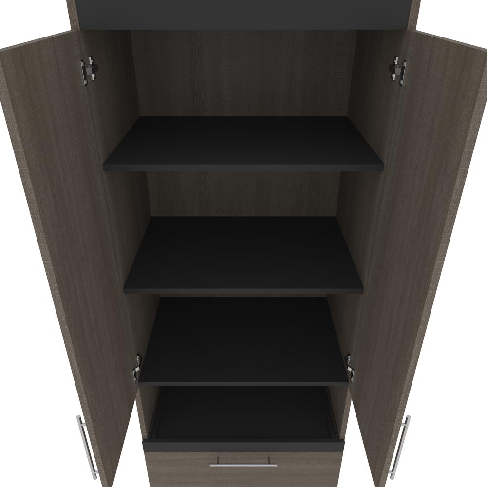 Orion  124W Queen Murphy Bed and Multifunctional Storage with Drawers (125W) in bark gray and graphite. Picture 21