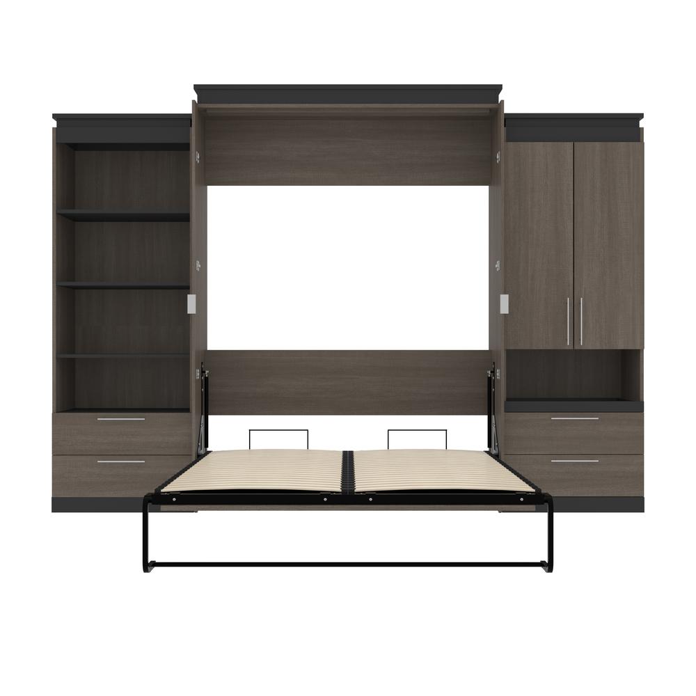 Orion  124W Queen Murphy Bed and Multifunctional Storage with Drawers (125W) in bark gray and graphite. Picture 27