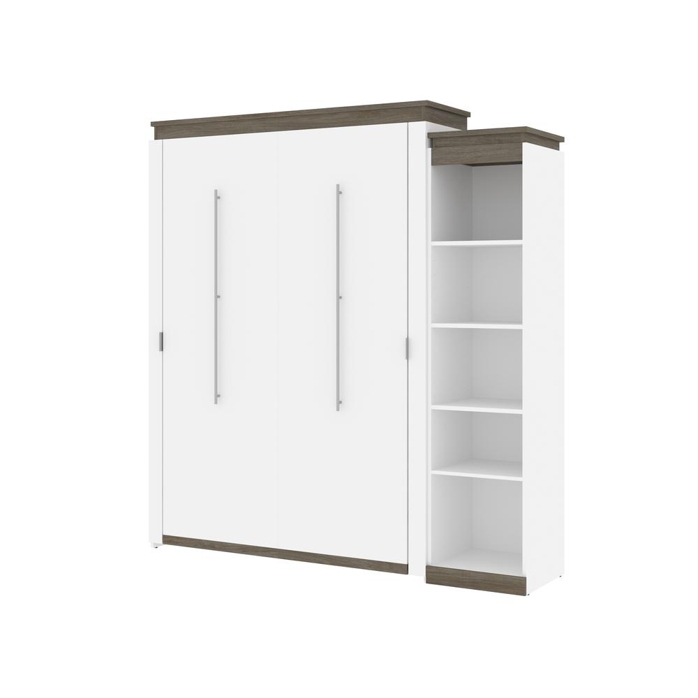 Queen Murphy Bed with Shelves (87W) in White and Walnut Grey. Picture 1