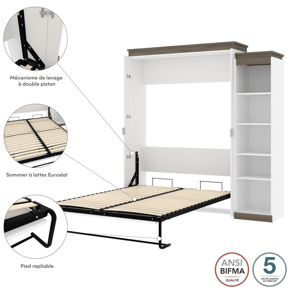 Queen Murphy Bed with Shelves (87W) in White and Walnut Grey. Picture 8