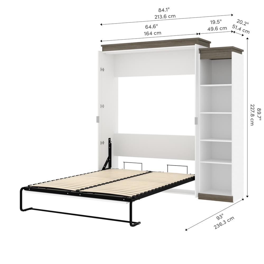 Queen Murphy Bed with Shelves (87W) in White and Walnut Grey. Picture 11