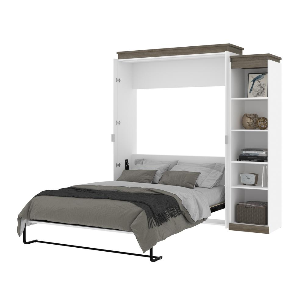 Queen Murphy Bed with Shelves (87W) in White and Walnut Grey. Picture 24