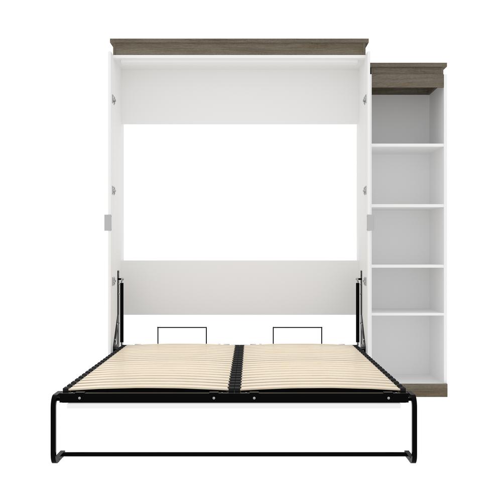 Queen Murphy Bed with Shelves (87W) in White and Walnut Grey. Picture 25