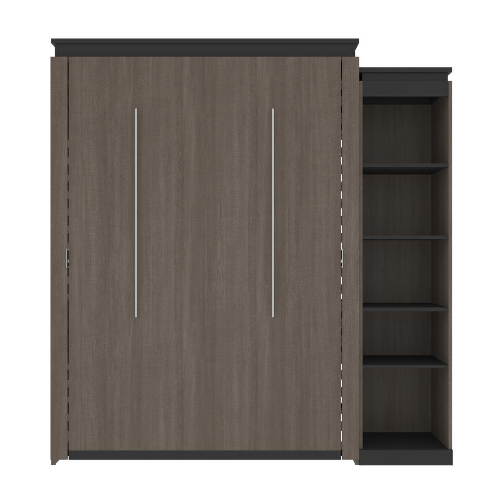 Queen Murphy Bed with Shelves (87W) in White and Walnut Grey. Picture 2