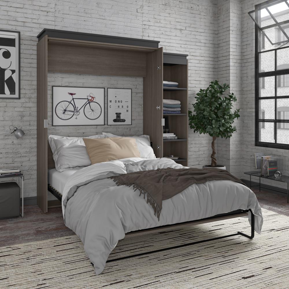 Queen Murphy Bed with Shelves (87W) in White and Walnut Grey. Picture 5