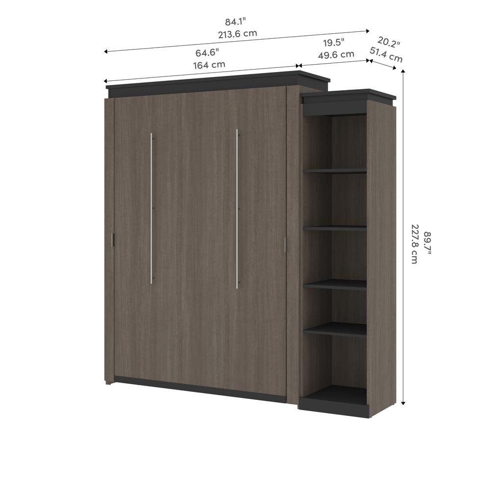 Queen Murphy Bed with Shelves (87W) in White and Walnut Grey. Picture 10