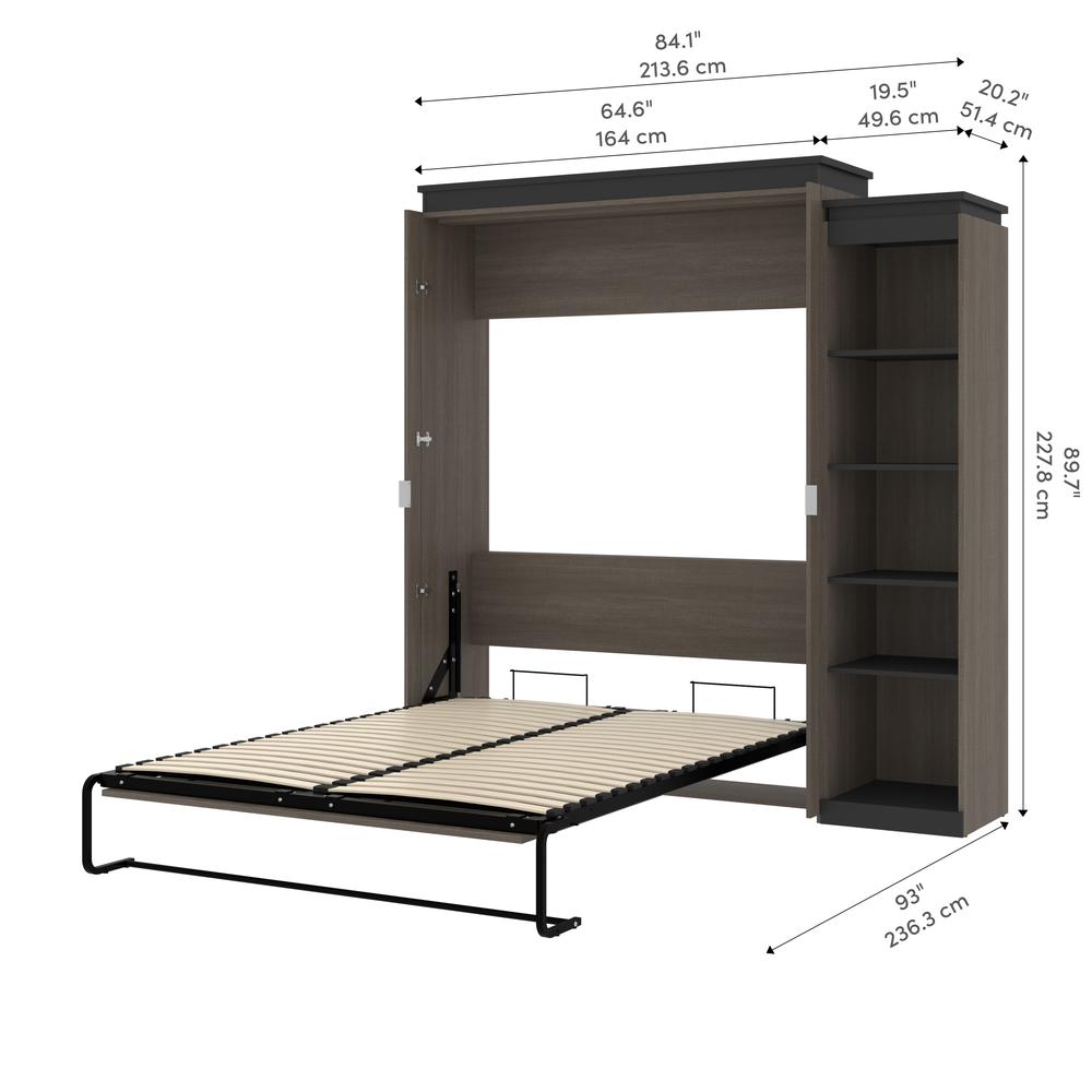 Queen Murphy Bed with Shelves (87W) in White and Walnut Grey. Picture 11