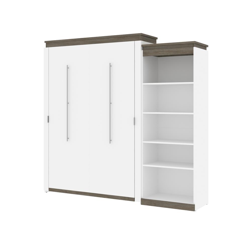Queen Murphy Bed with Shelves (97W) in White and Walnut Grey. Picture 1