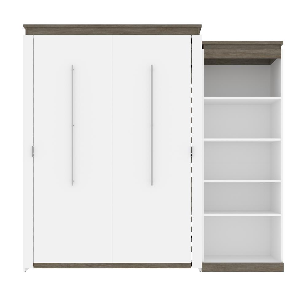 Queen Murphy Bed with Shelves (97W) in White and Walnut Grey. Picture 2