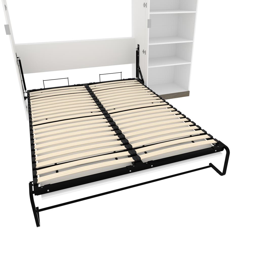 Queen Murphy Bed with Shelves (97W) in White and Walnut Grey. Picture 16