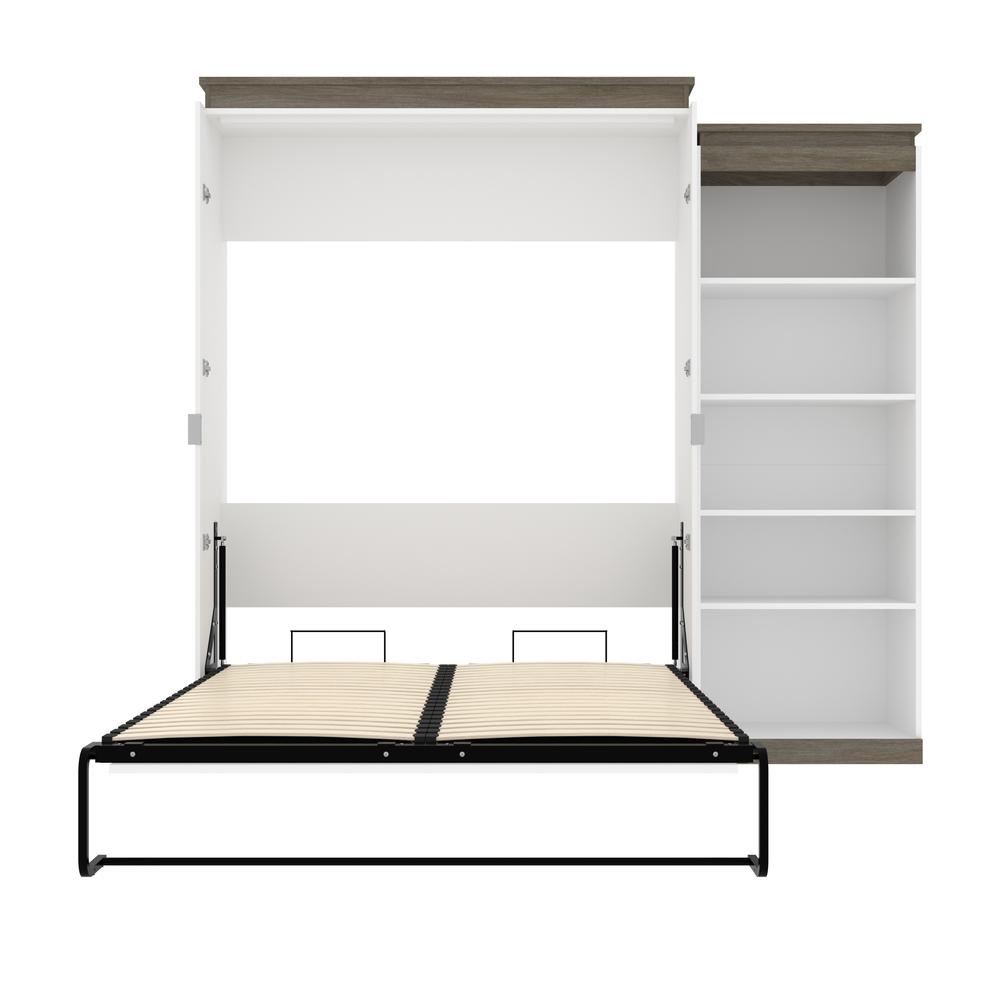 Queen Murphy Bed with Shelves (97W) in White and Walnut Grey. Picture 25