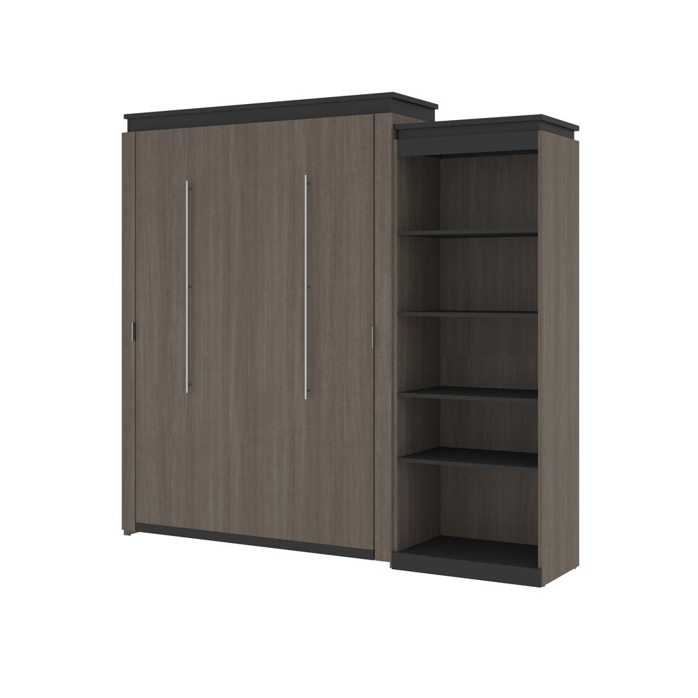 Queen Murphy Bed with Shelves (97W) in White and Walnut Grey. Picture 1