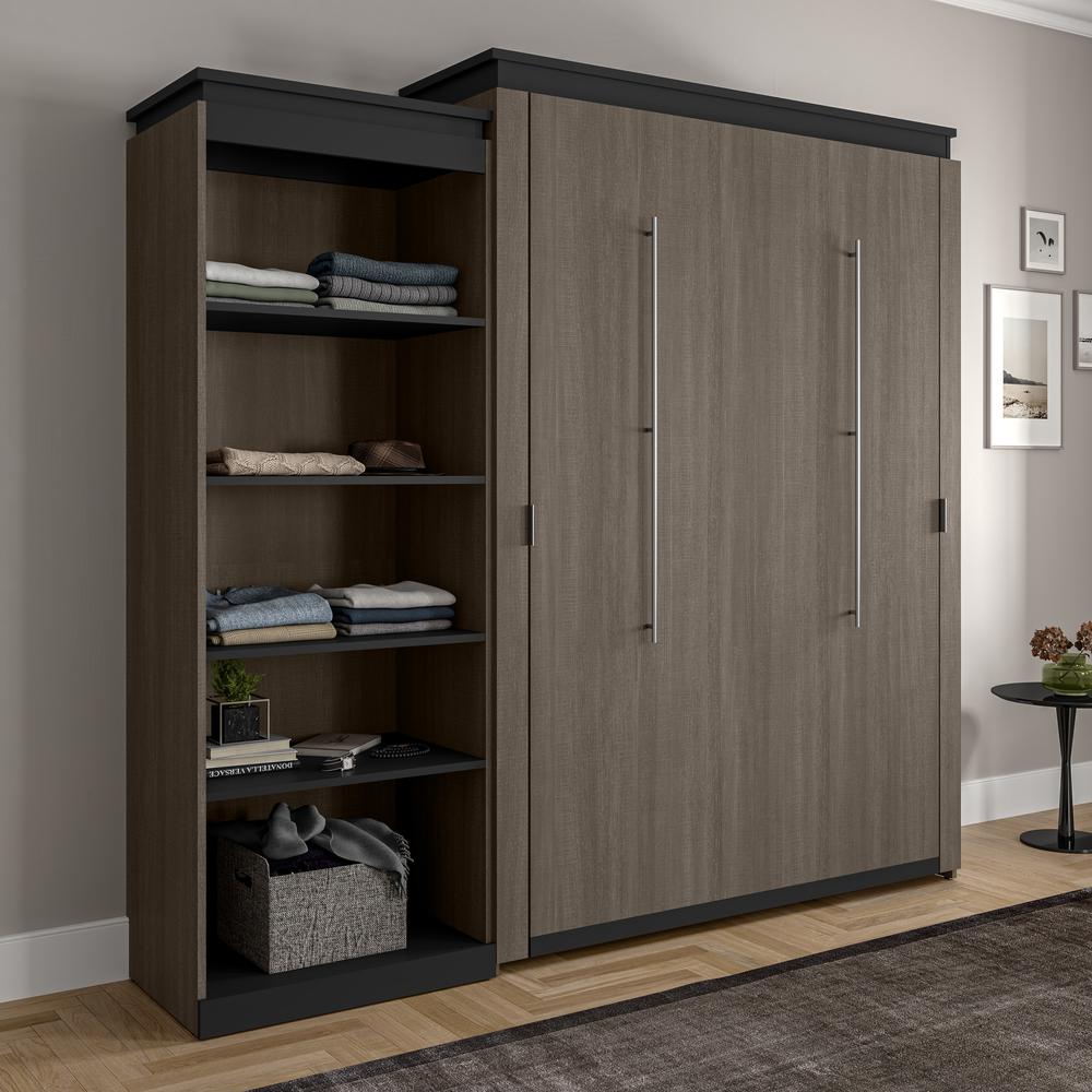 Queen Murphy Bed with Shelves (97W) in White and Walnut Grey. Picture 4