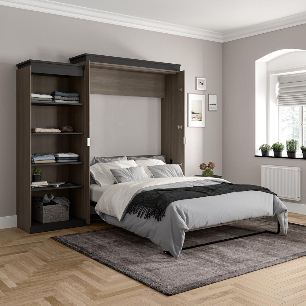 Queen Murphy Bed with Shelves (97W) in White and Walnut Grey. Picture 5