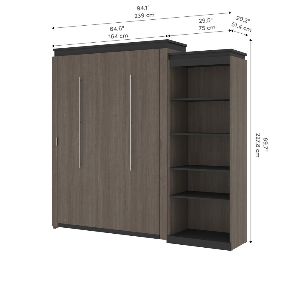 Queen Murphy Bed with Shelves (97W) in White and Walnut Grey. Picture 10